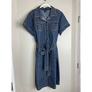 Avenue Jeans Denim Shirt Dress Women’s 16 • Y2K Western Casual Tie Midi Dress